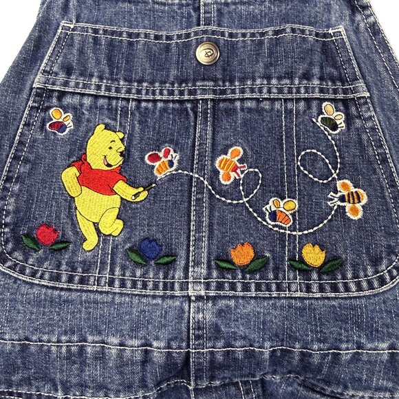 Vintage Disney Winnie Pooh Chasing Bumblebee’s Overalls Womens M Denim Jean Bib - Picture 4 of 14